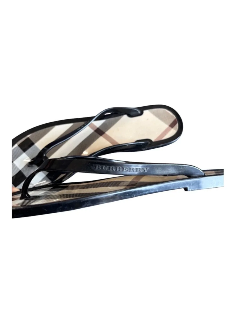 Burberry Check Print Flip Flop Sandals Black Beige Size 39/9